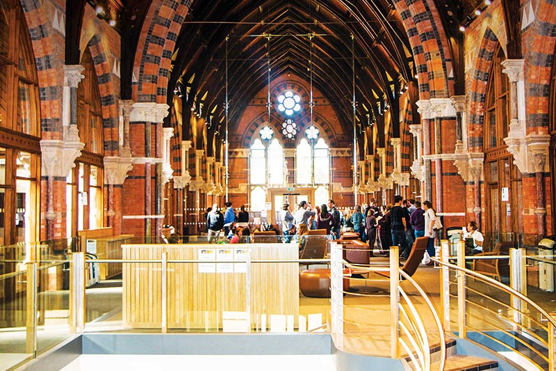 Graduate school upstairs interior with students