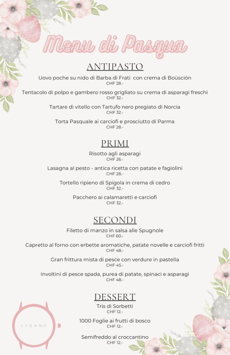 Menu Ristorante Orologio Pasqua 2024