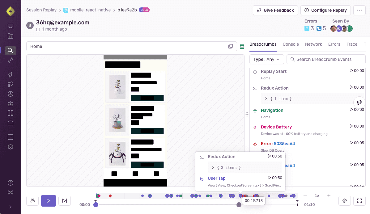 React-Native Session Replay Screenshot