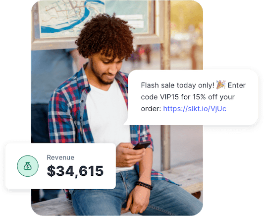 A man receives an SMS blast about a flash sale sent through SlickText