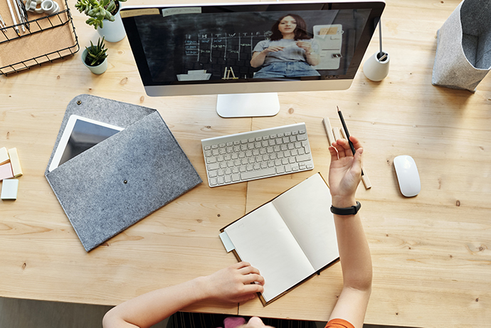 Woman participating in an online course