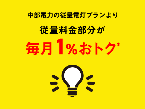 中部電力の従量電灯プランより従量料金部分が毎月1%おトク