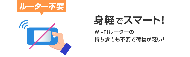 身軽でスマート！Wi-Fiルーターの持ち歩きも不要で荷物が軽い！