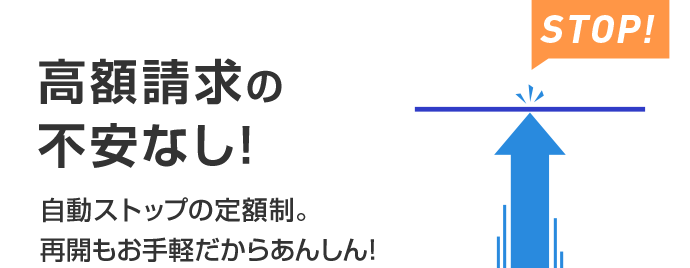 高額請求の不安なし！自動ストップの定額制。再開もお手軽だからあんしん！