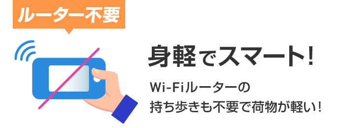 身軽でスマート！Wi-Fiルーターの持ち歩きも不要で荷物が軽い！