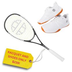 Squash Racquets, Squash Shoes, Two Packs You Save STACKS! - Unsquashable TOUR-TEC 125 Racquet and Shoes