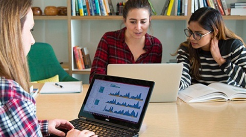 Students Collaborating around 2 Computers