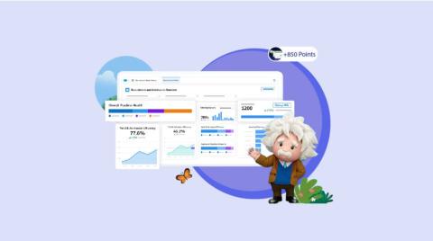 Decorative image of Einstein presenting a dashboard