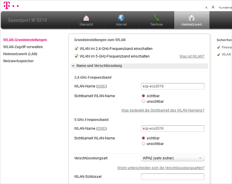 WLAN-Grundeinstellungen im Speedport W 921V