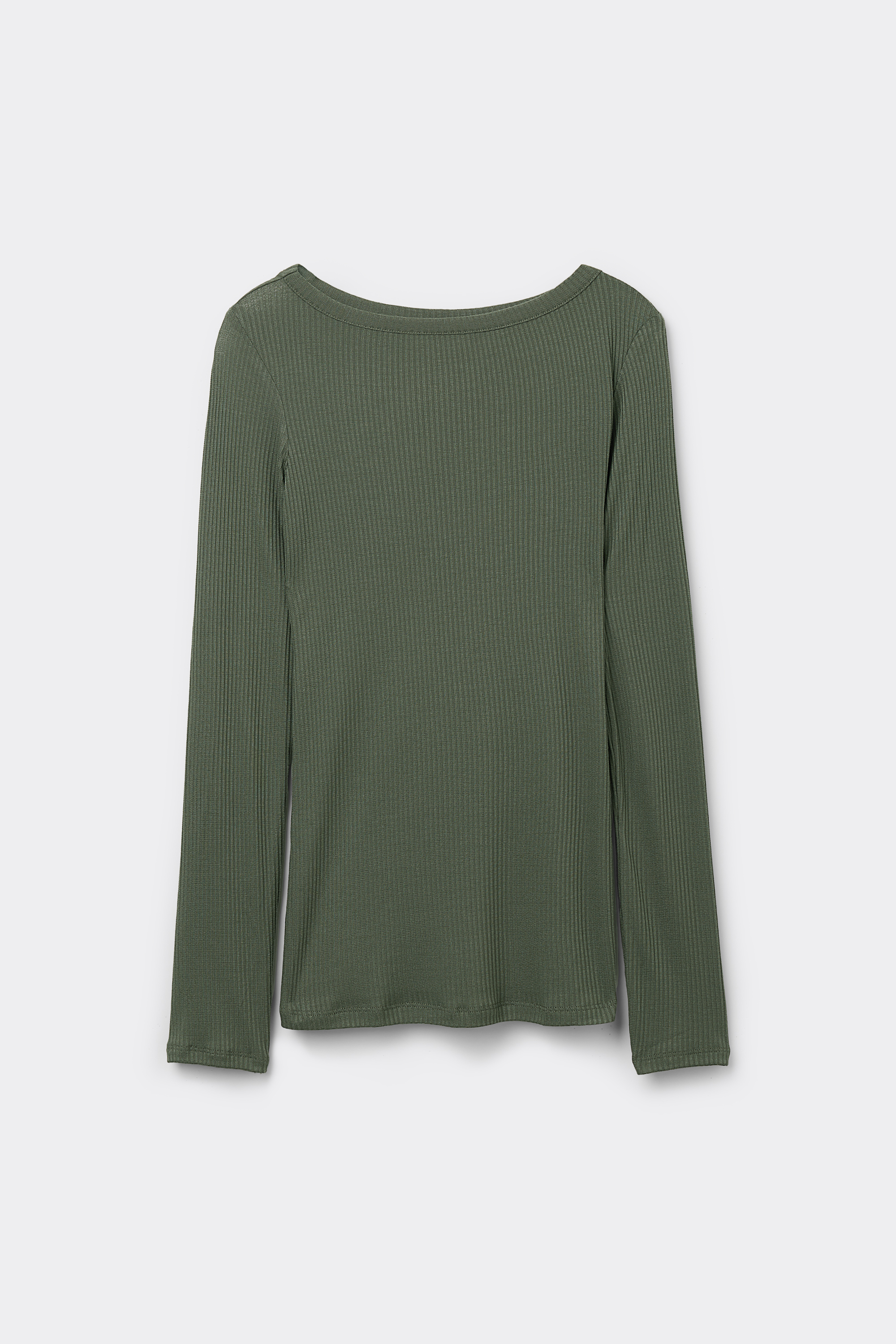 Long Sleeve Ribbed Top with Boat Neck