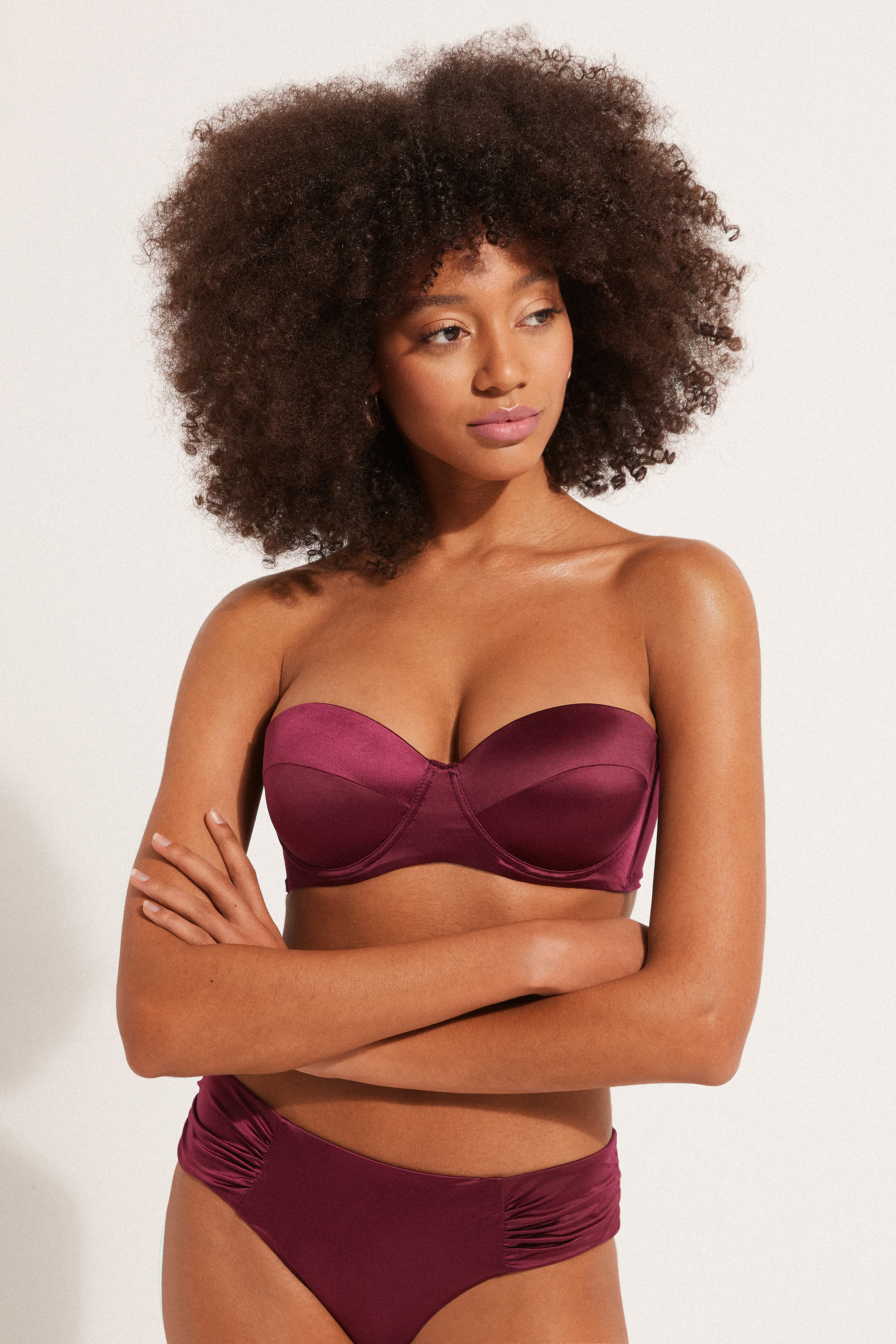 Shiny Burgundy Padded Bandeau Bikini Top