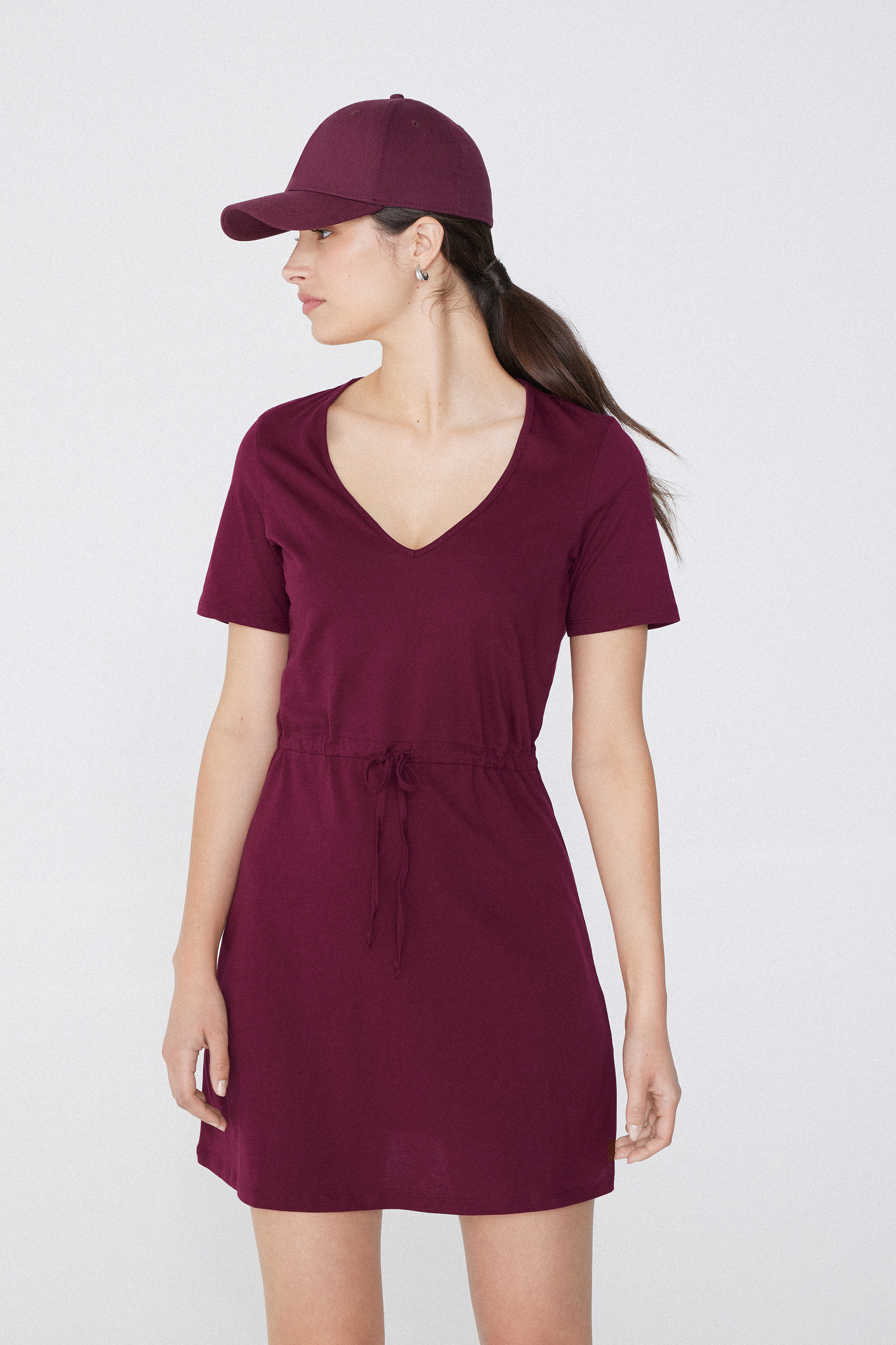 Short Sleeve Short Cotton V-Neck Dress