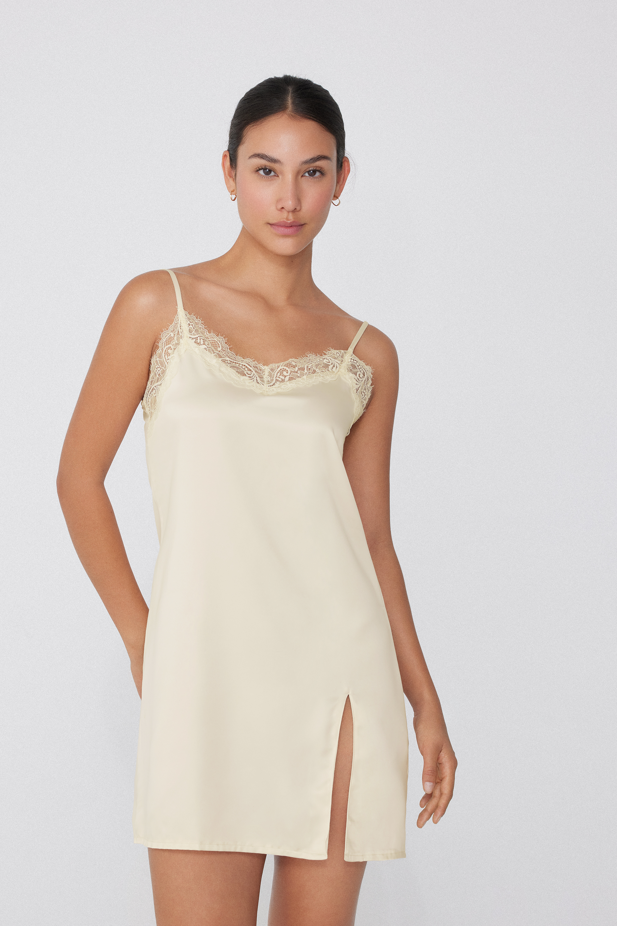 Satin and Lace Camisole with Narrow Shoulder Straps