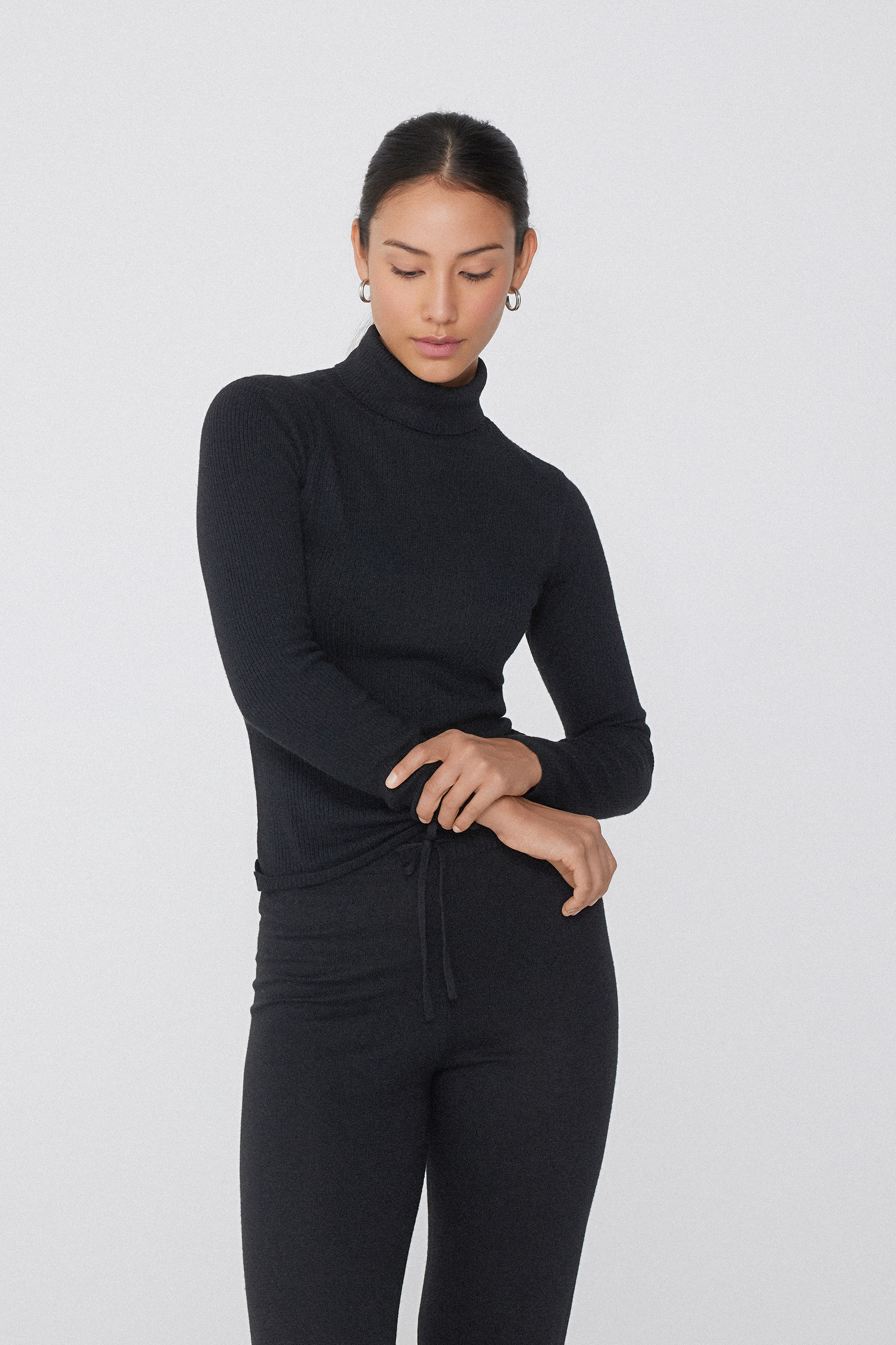 Long Sleeve Ribbed Polo Neck Heavy Knitwear with Wool