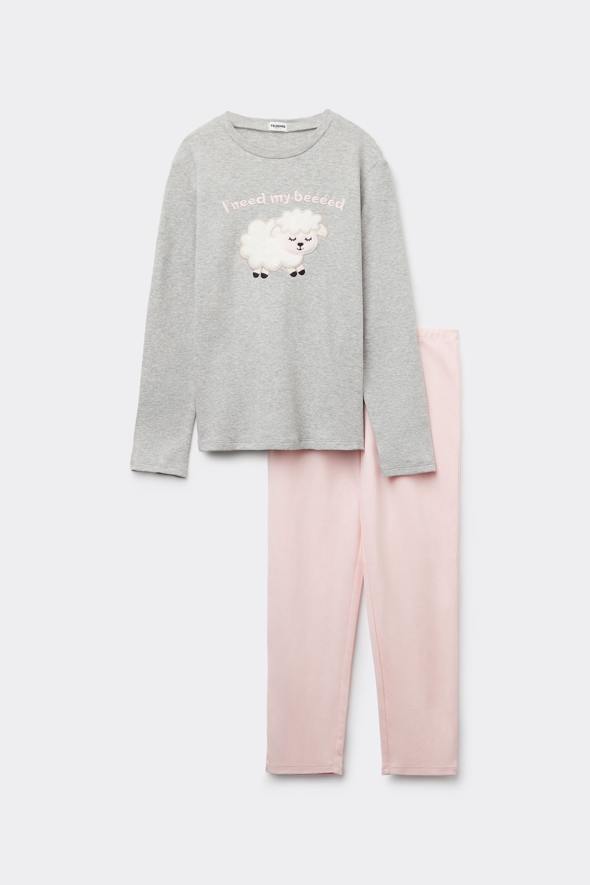 Sheep Heavy Cotton Long Pyjamas with Round-Neckline