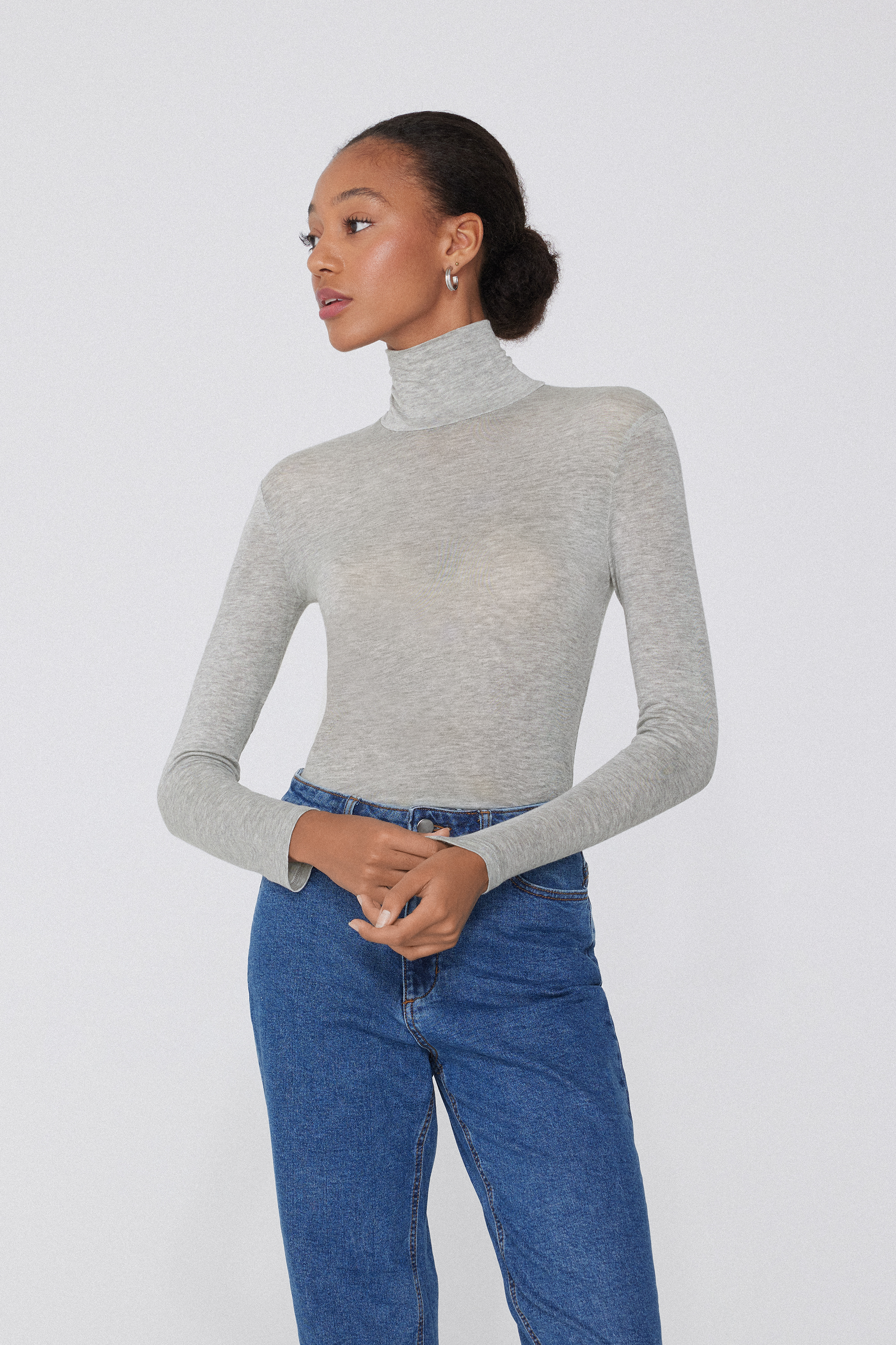 Viscose and Merino Wool Polo Neck Top