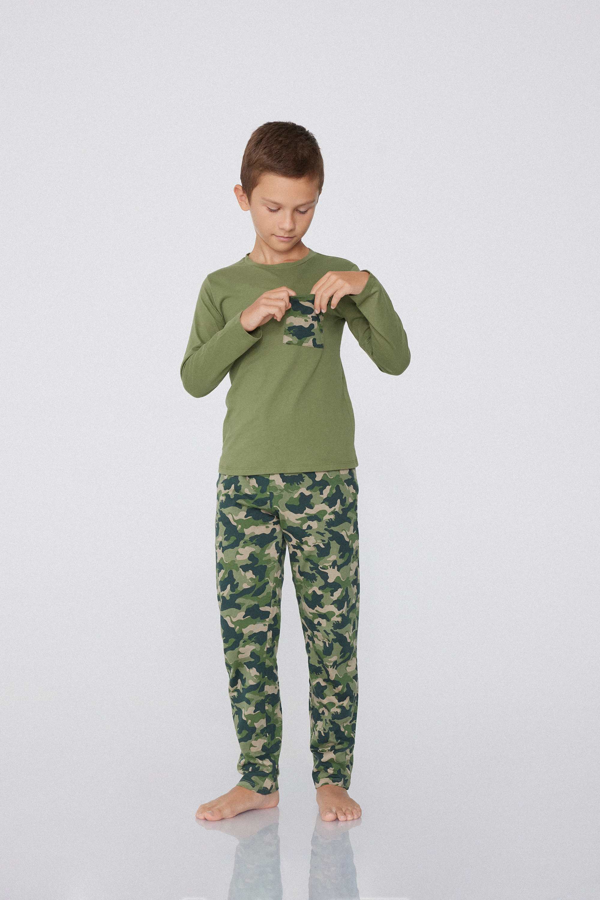 Pijama Comprido em Algodão Estampado Camuflagem