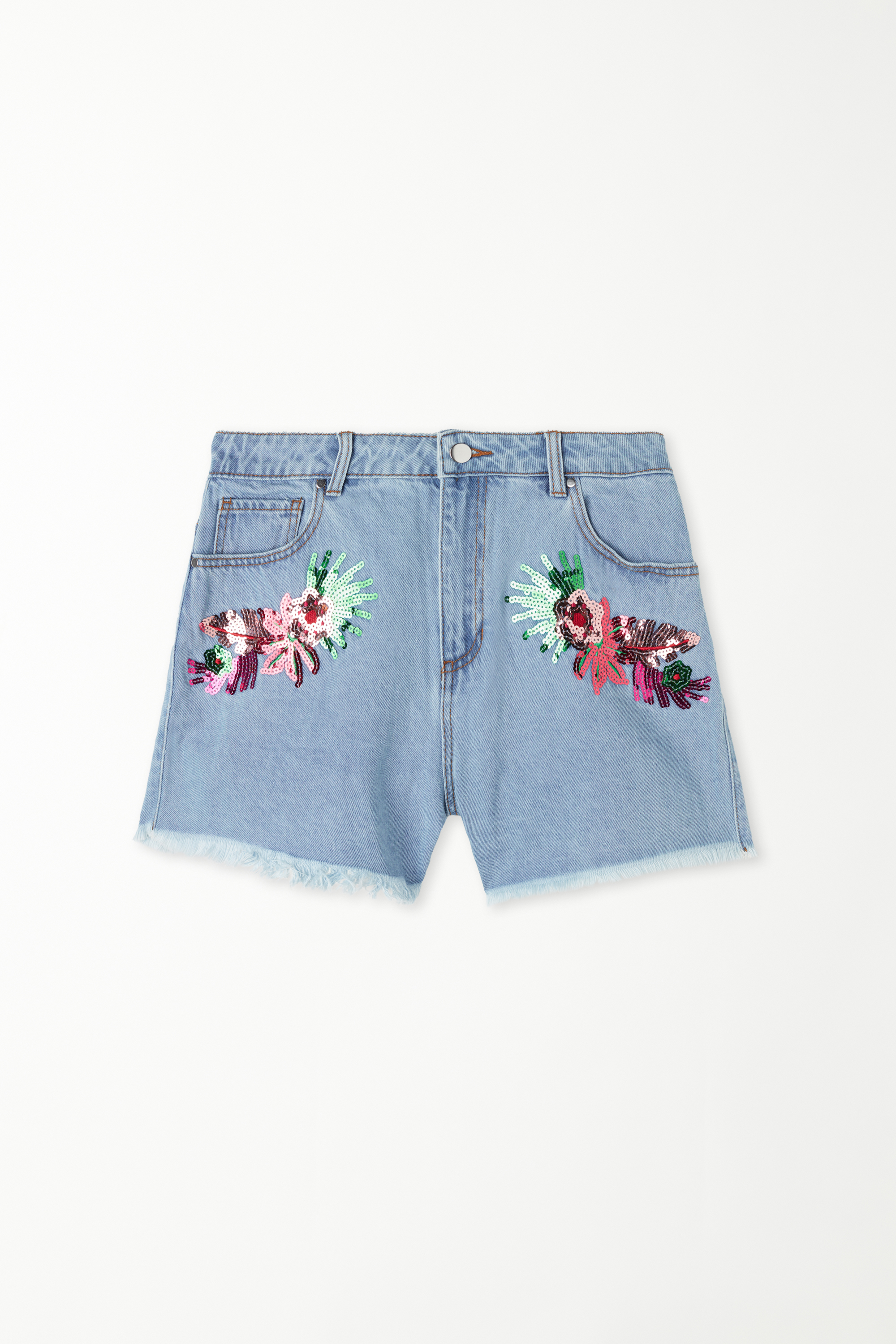 Shorts de Mezclilla con Bordado de Lentejuelas