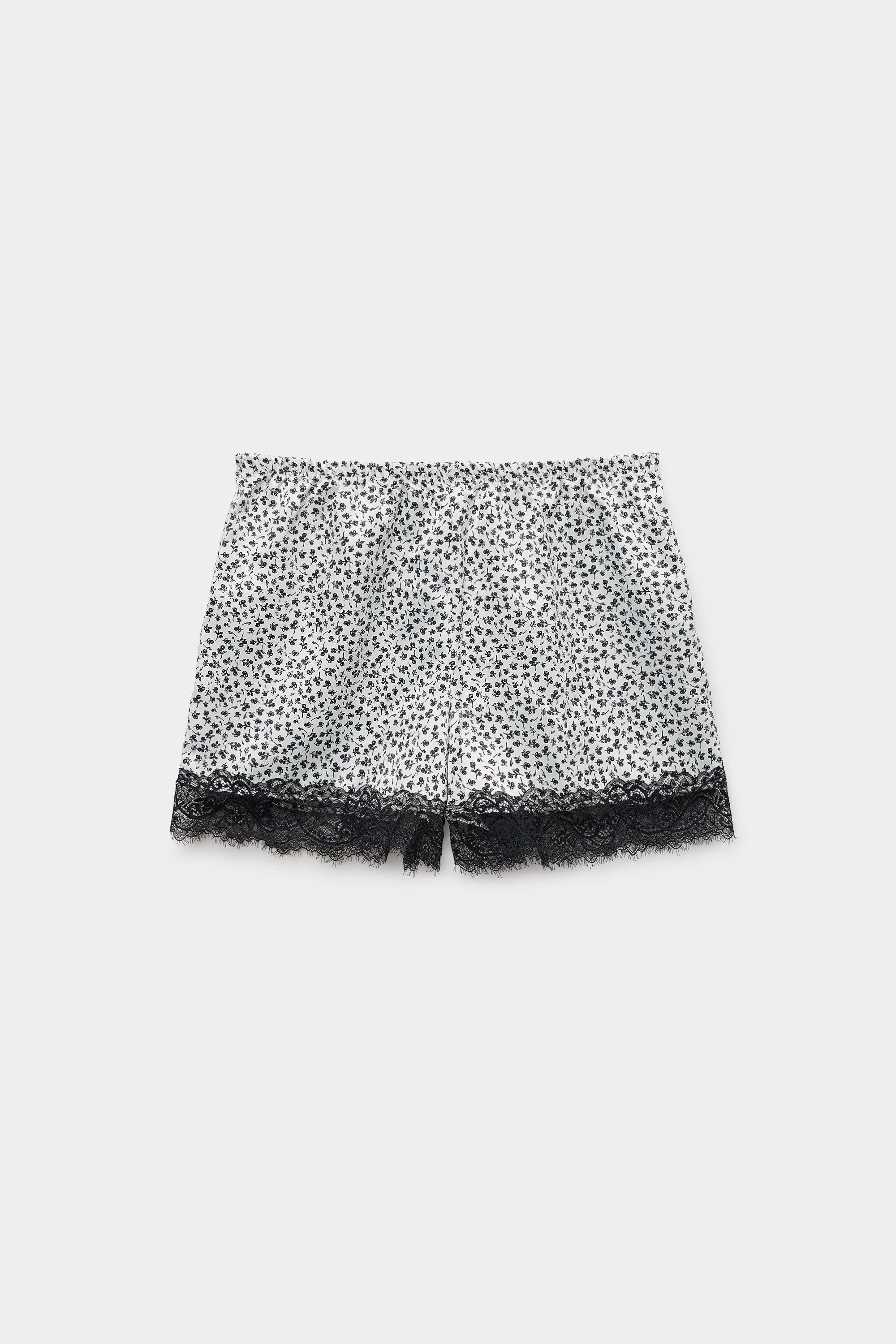 Short Court en Satin Imprimé et Dentelle