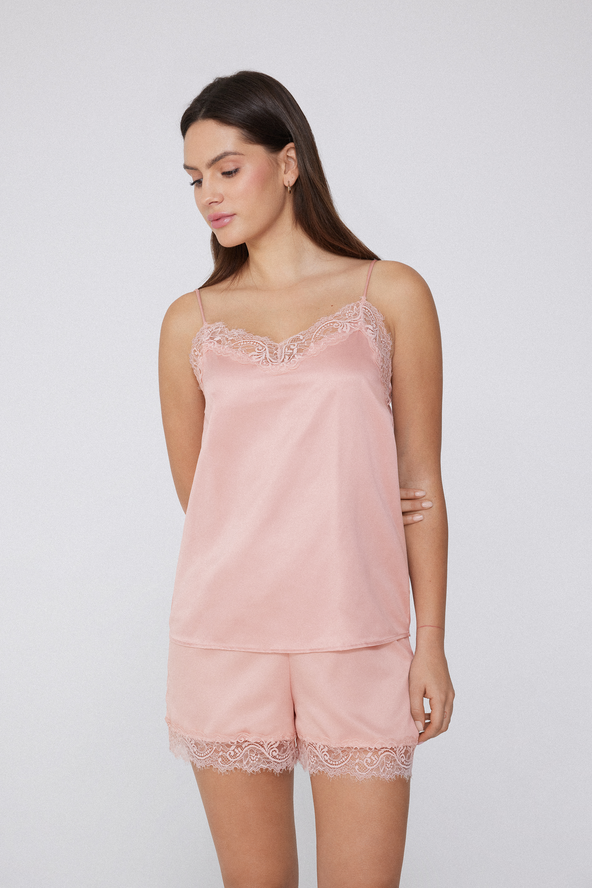 Satin and Lace Camisole with Narrow Shoulder Straps