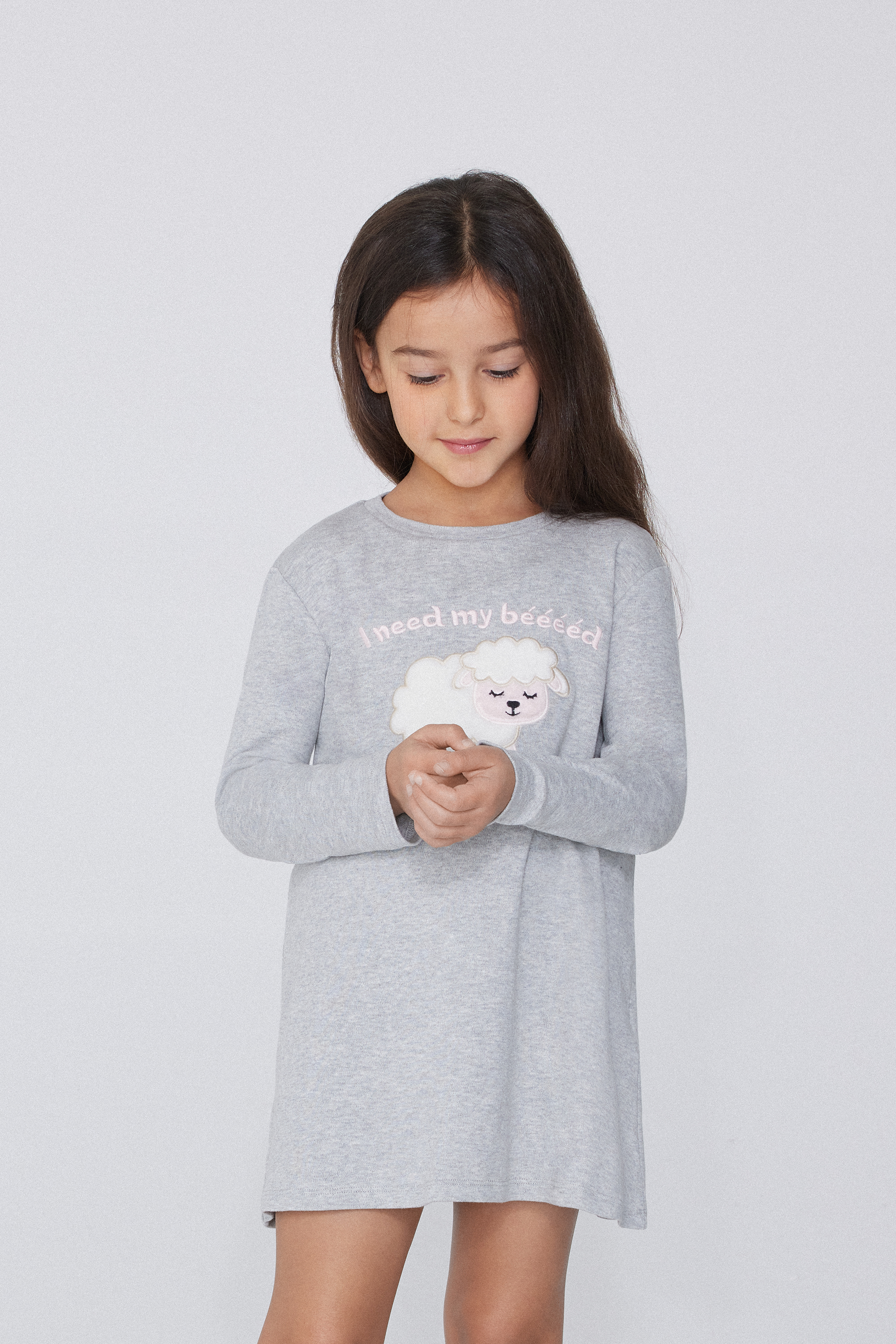 Sheep Heavy Cotton Nightgown with Round-Neckline