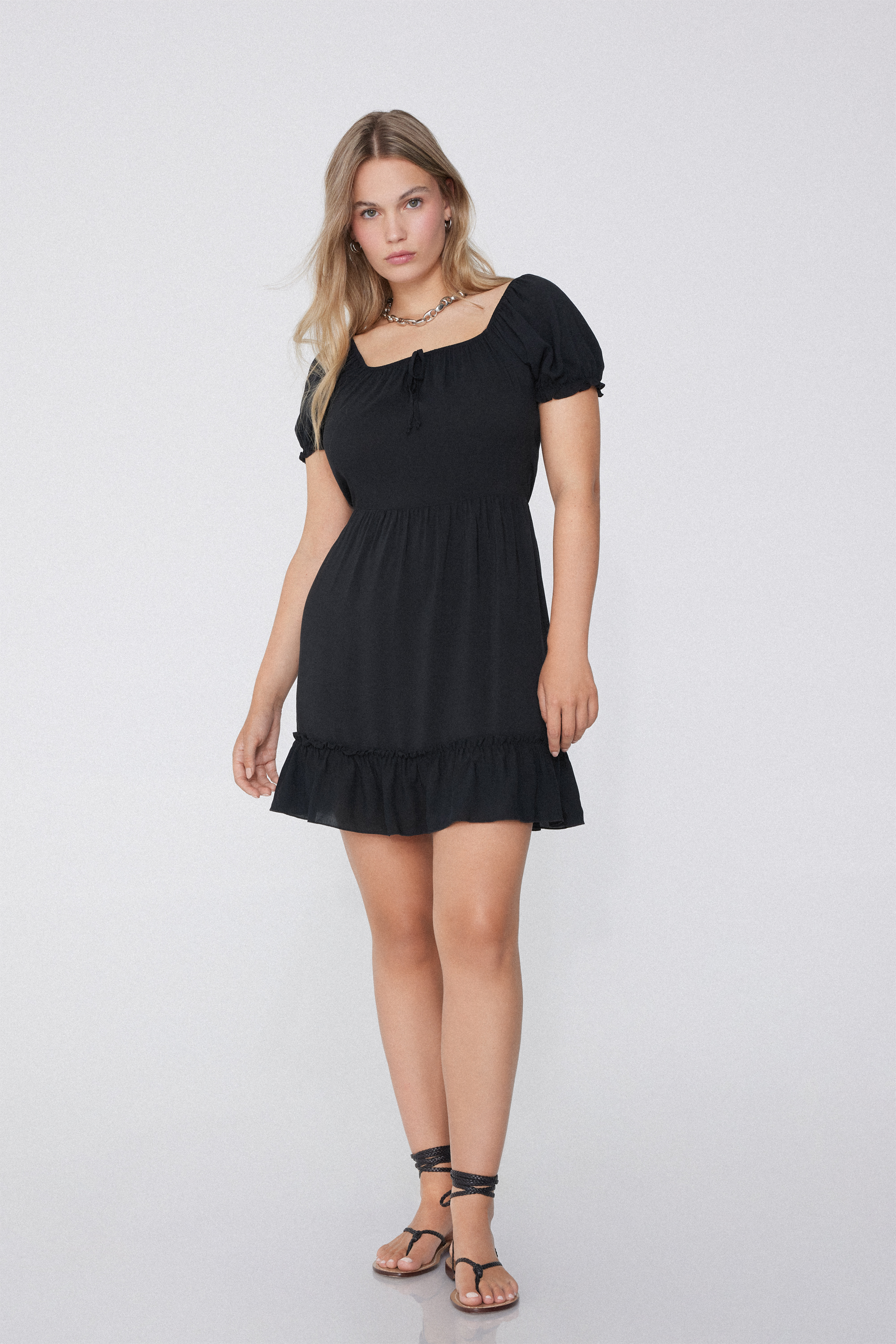 Short Viscose Canvas Short-Sleeved Dress