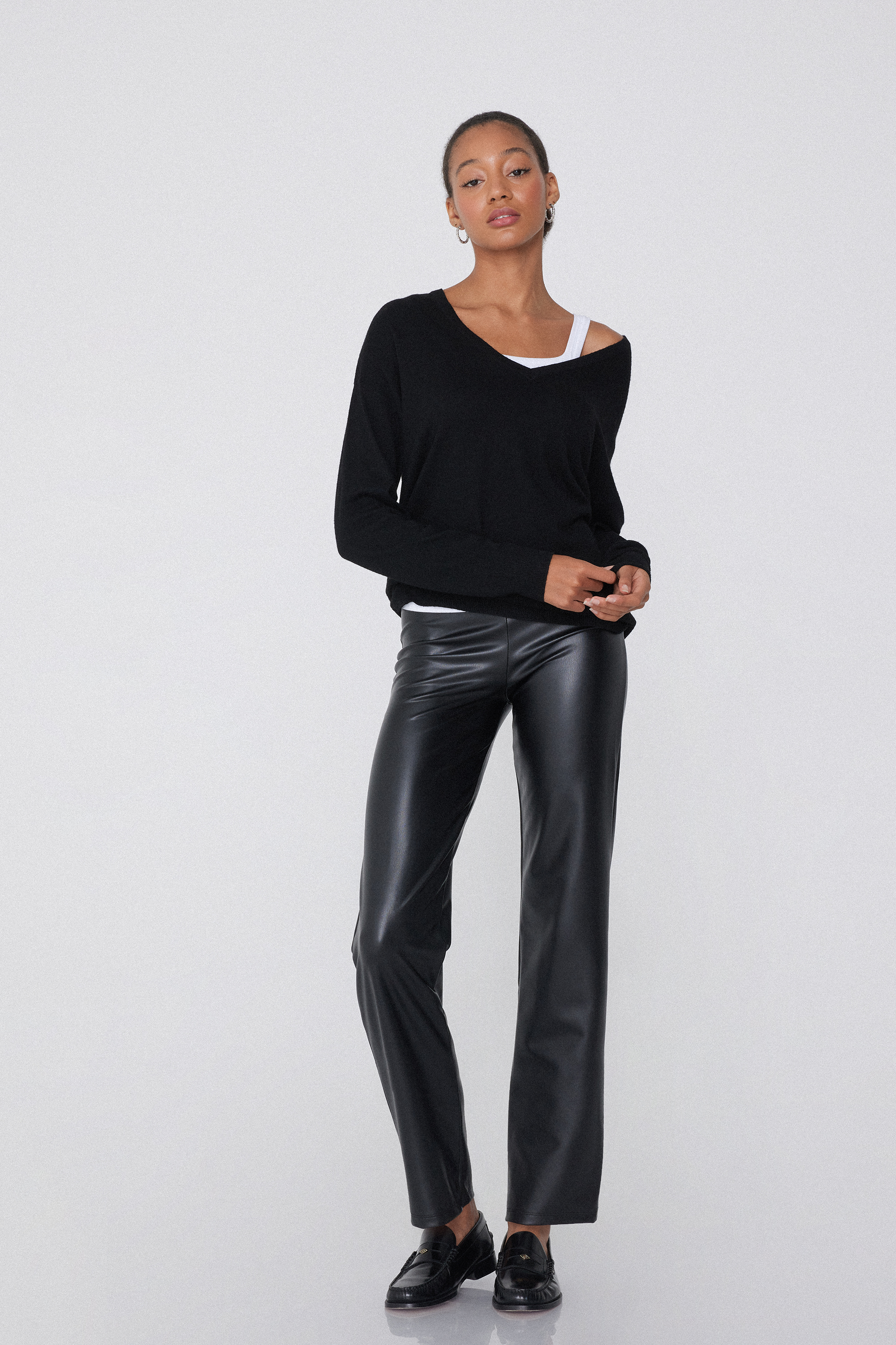 Leather-Effect High-Waist Trousers