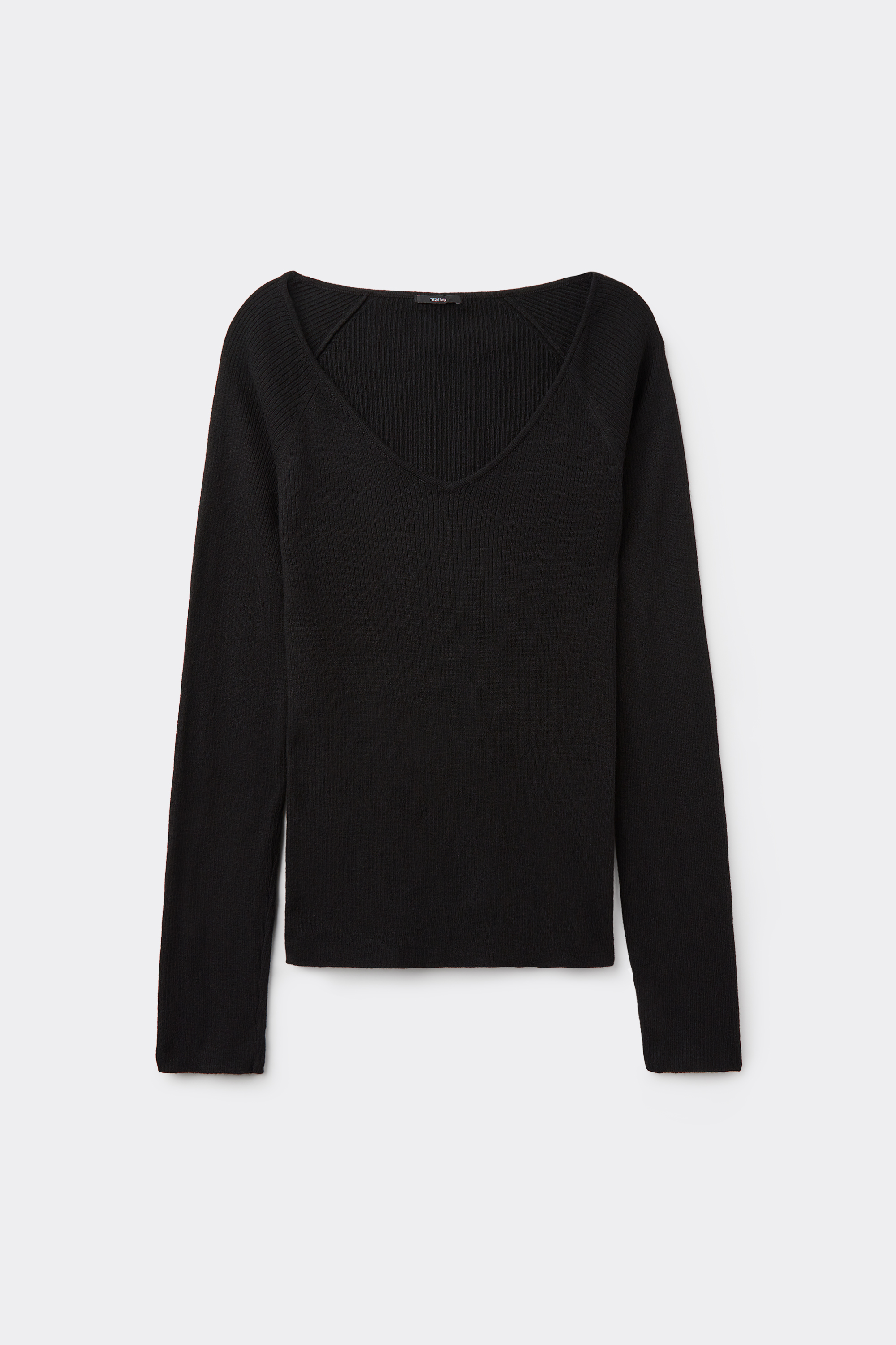 Long-Sleeved V-Neck Heavy Ribbed Jersey with Wool