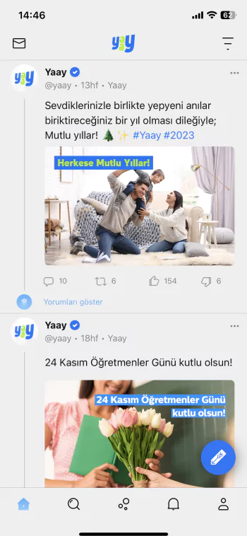 Yaay uygulamasının bir cep telefonundan ekran görüntüsü