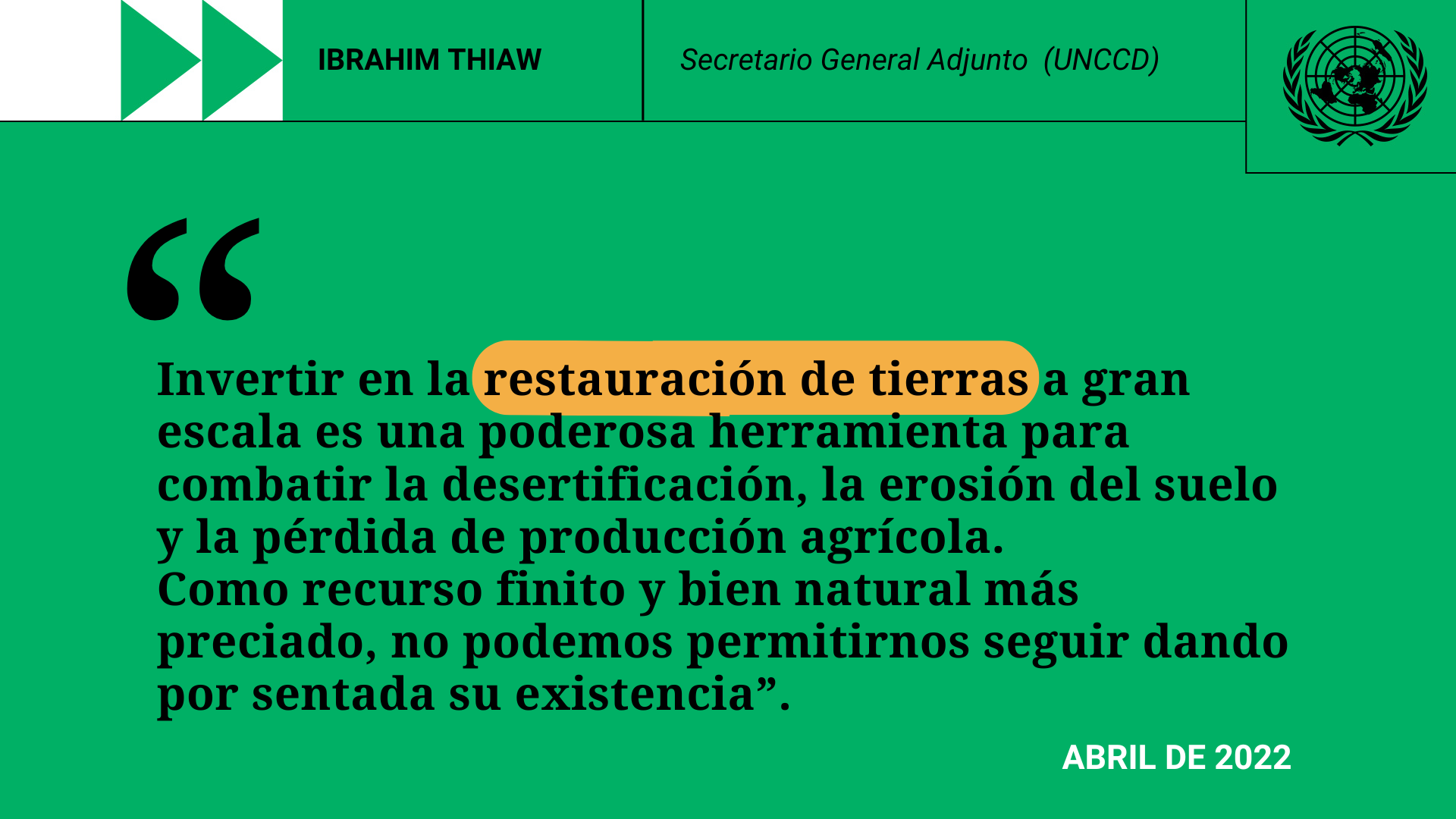 Tarjeta sobre la restauración de las tierras.