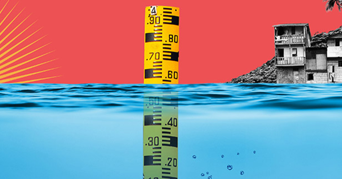 Illustration of planet earth looking at a thermometer rising in temperature.