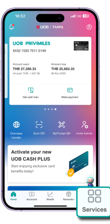 Log in to UOB TMRW and tap on “Services”.