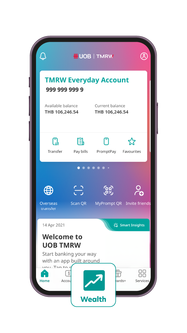 Log in on UOB TMRW app and tap on “Wealth”