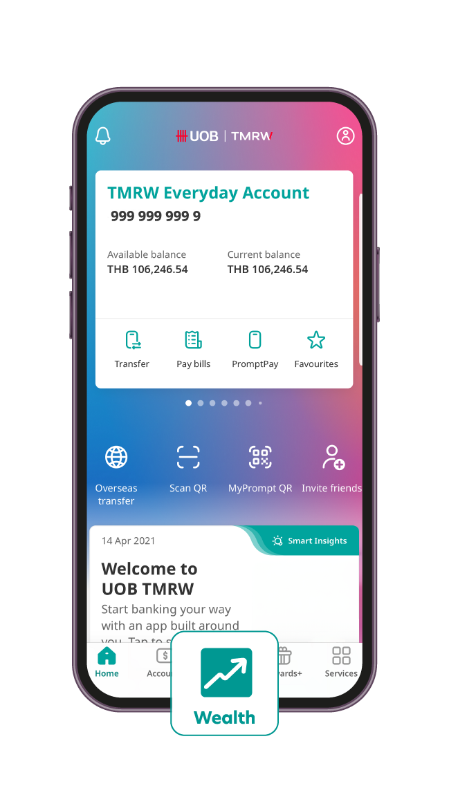 Log in on UOB TMRW app and tap on “Wealth” 