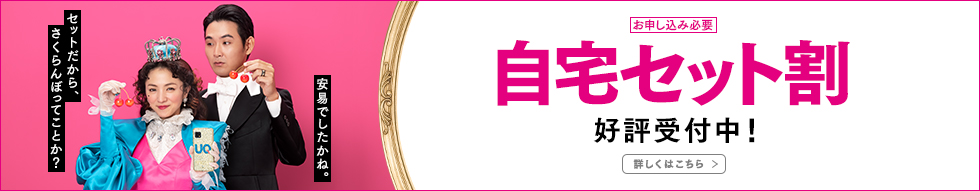 「自宅セット割」好評受付中！ 詳しくはこちら お申し込み必要