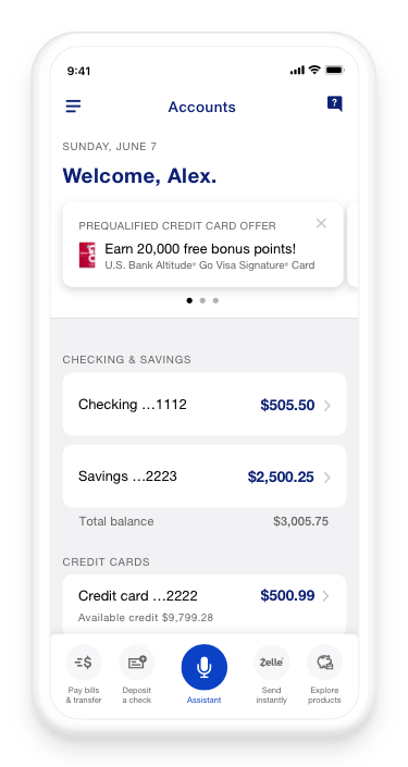 the U.S. Bank mobile app allows you to view your finances in a snapshot