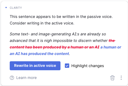 A screenshot of a word processing program called Grammarly informing the user of errors in the written text