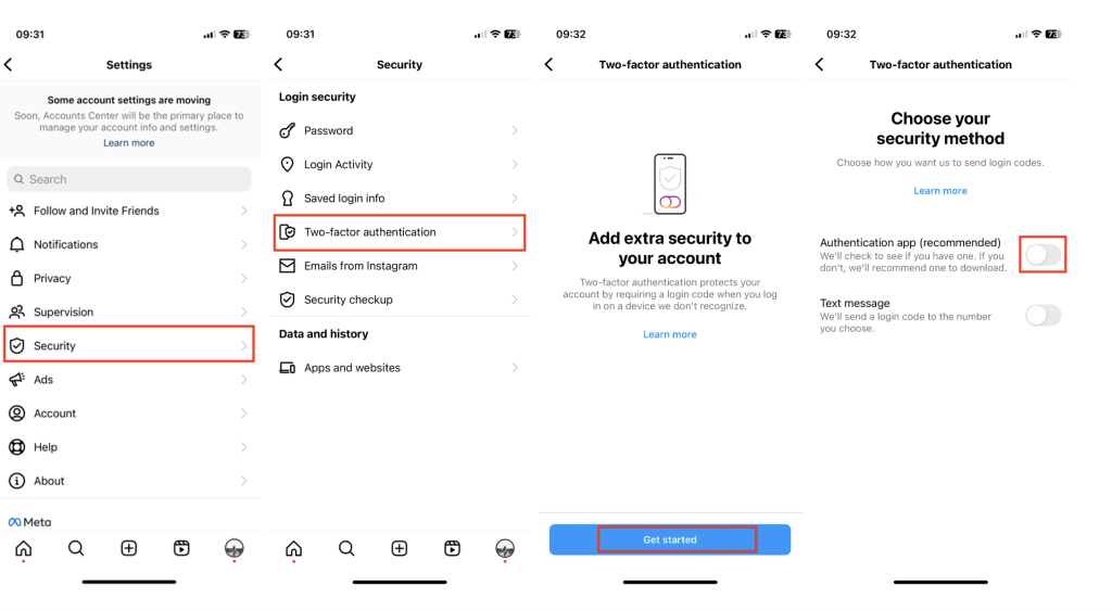 Two-factor authentication with your Instagram account