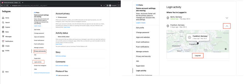 Check your Instagram account log-in activity