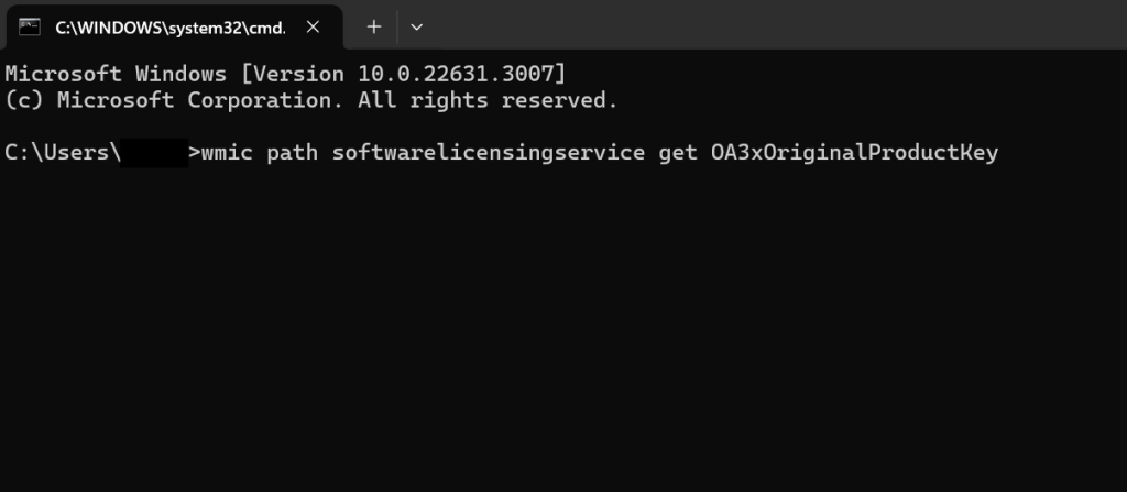 Enter the command in the Command Prompt window to view your Windows 10 product key
