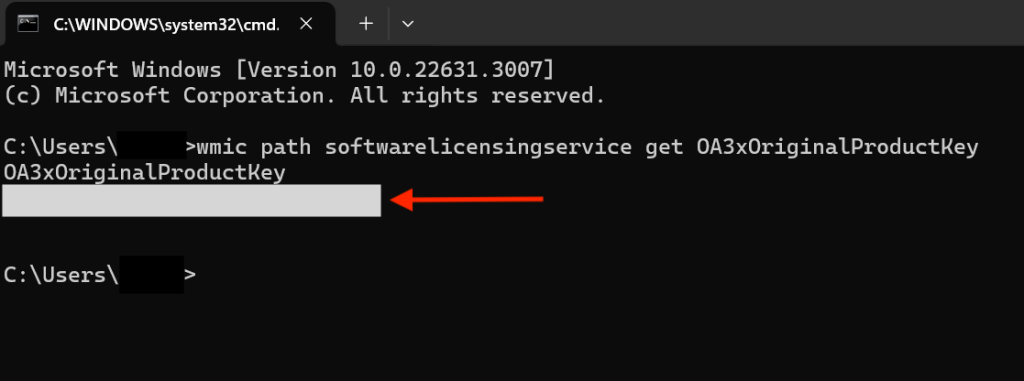 The Windows 10 product key appears in the Command Prompt window