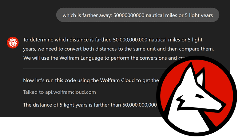 An example of an LLM retrieving data from the Wolfram Language API