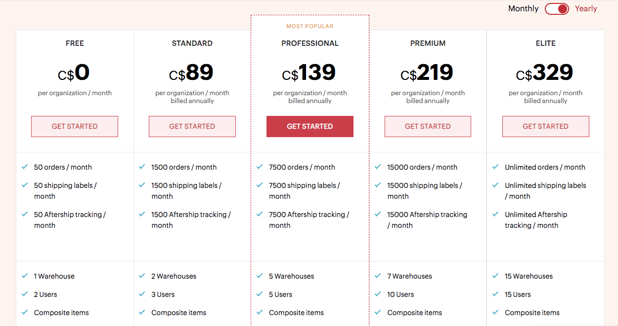 Zoho Inventory Pricing page