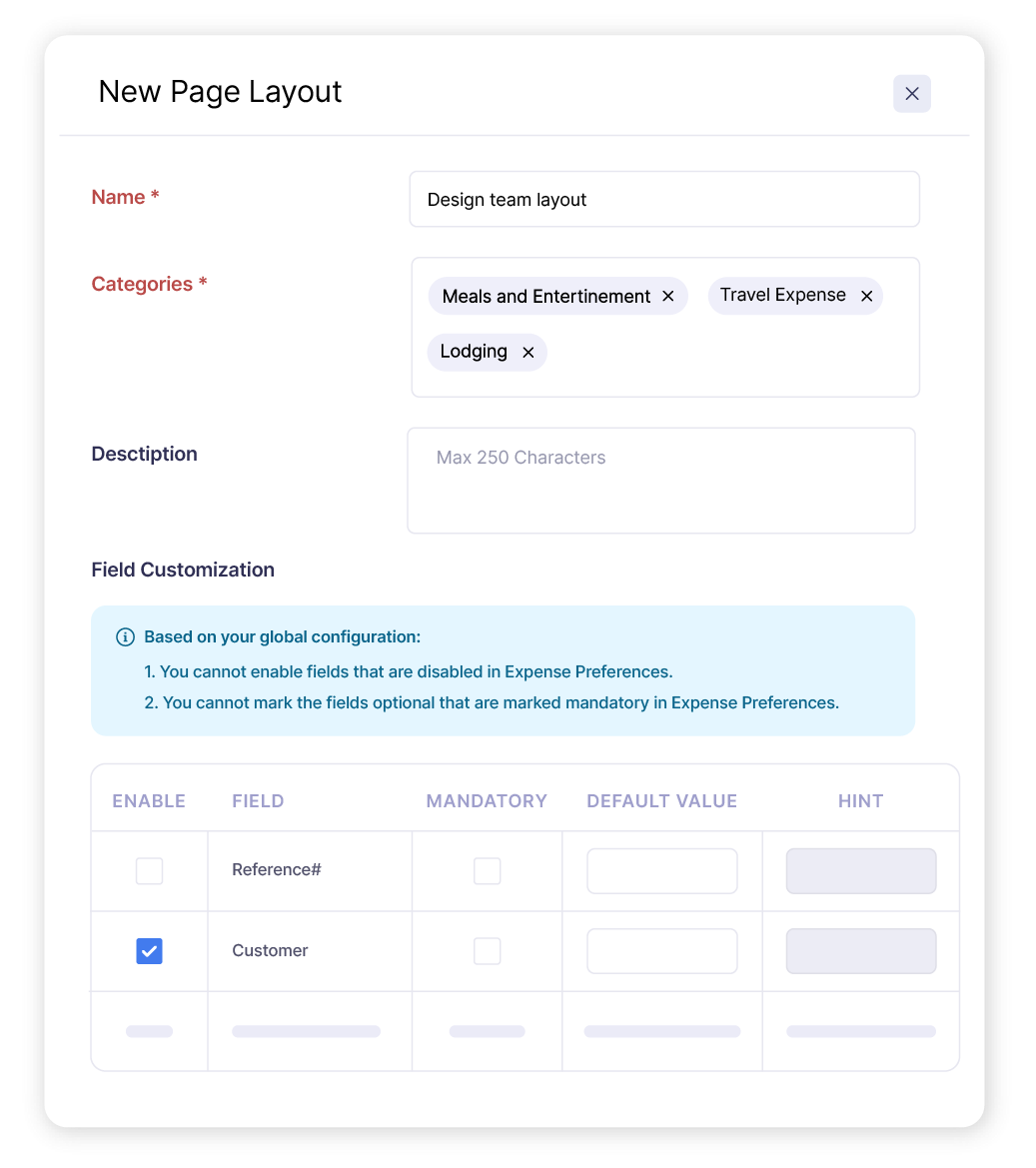 Screenshot of page layout in Zoho Expense