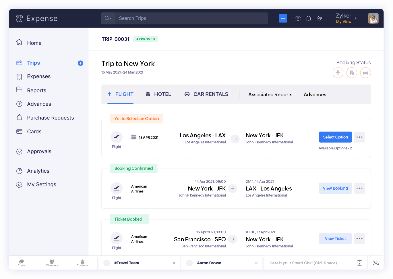 Screenshot showing Travel and expense management software across platforms - Zoho Expense