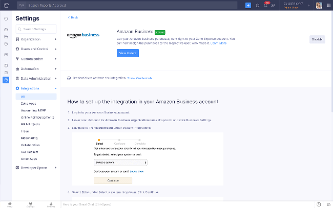 Setting up the Amazon Business integration - Zoho Expense