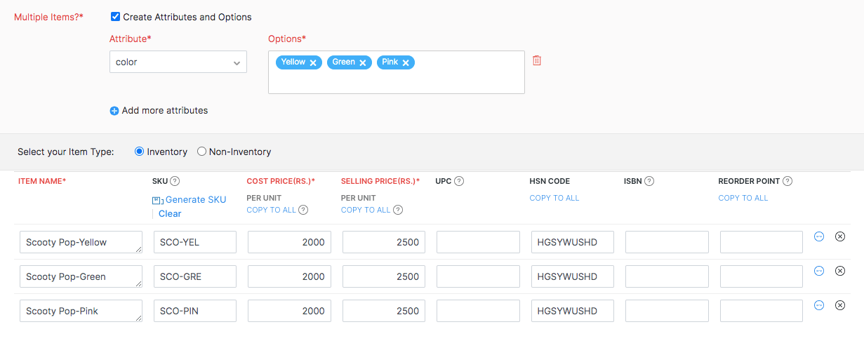 New Item Group - Attributes