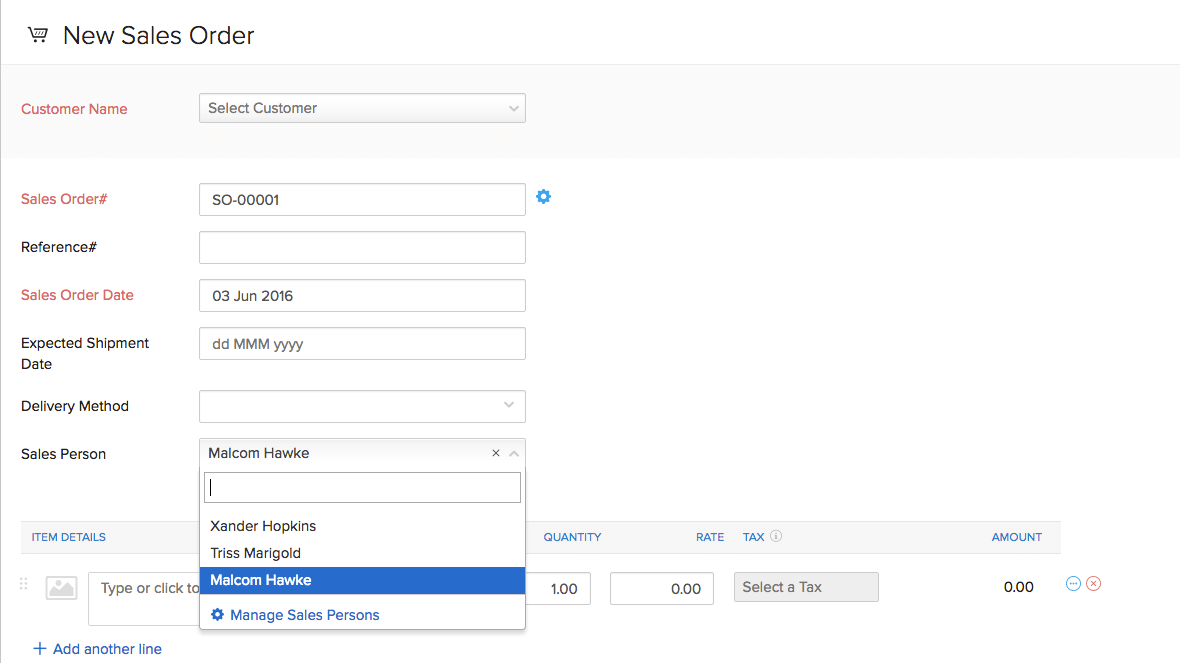 Sales person drop-down