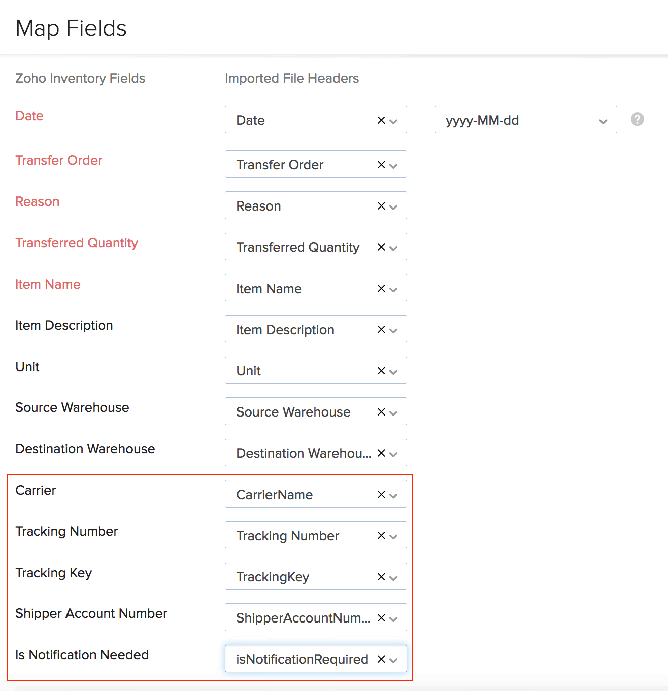 Import Transfer Order Tracking Details