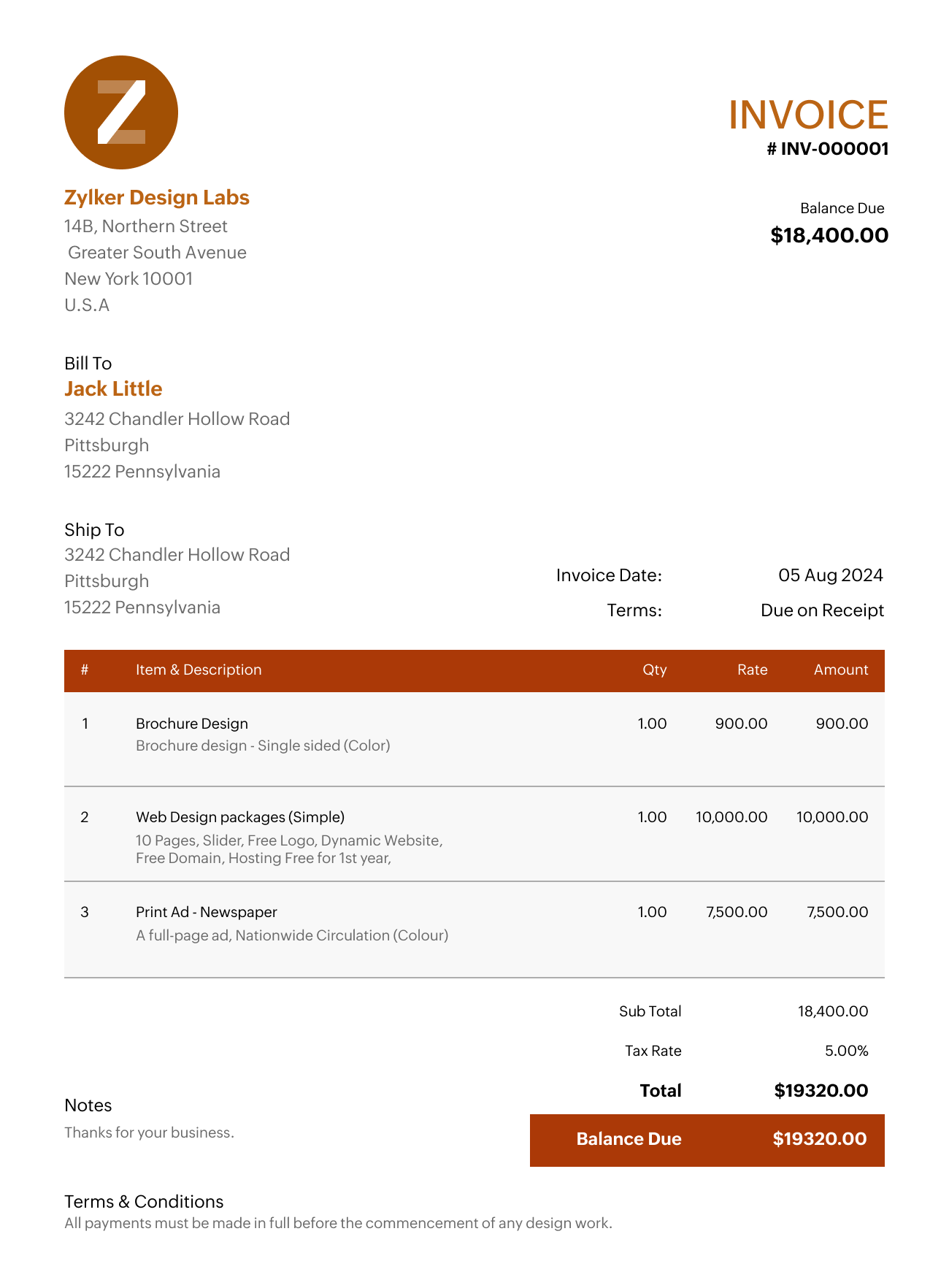 Service Invoice Template | Zoho Invoice